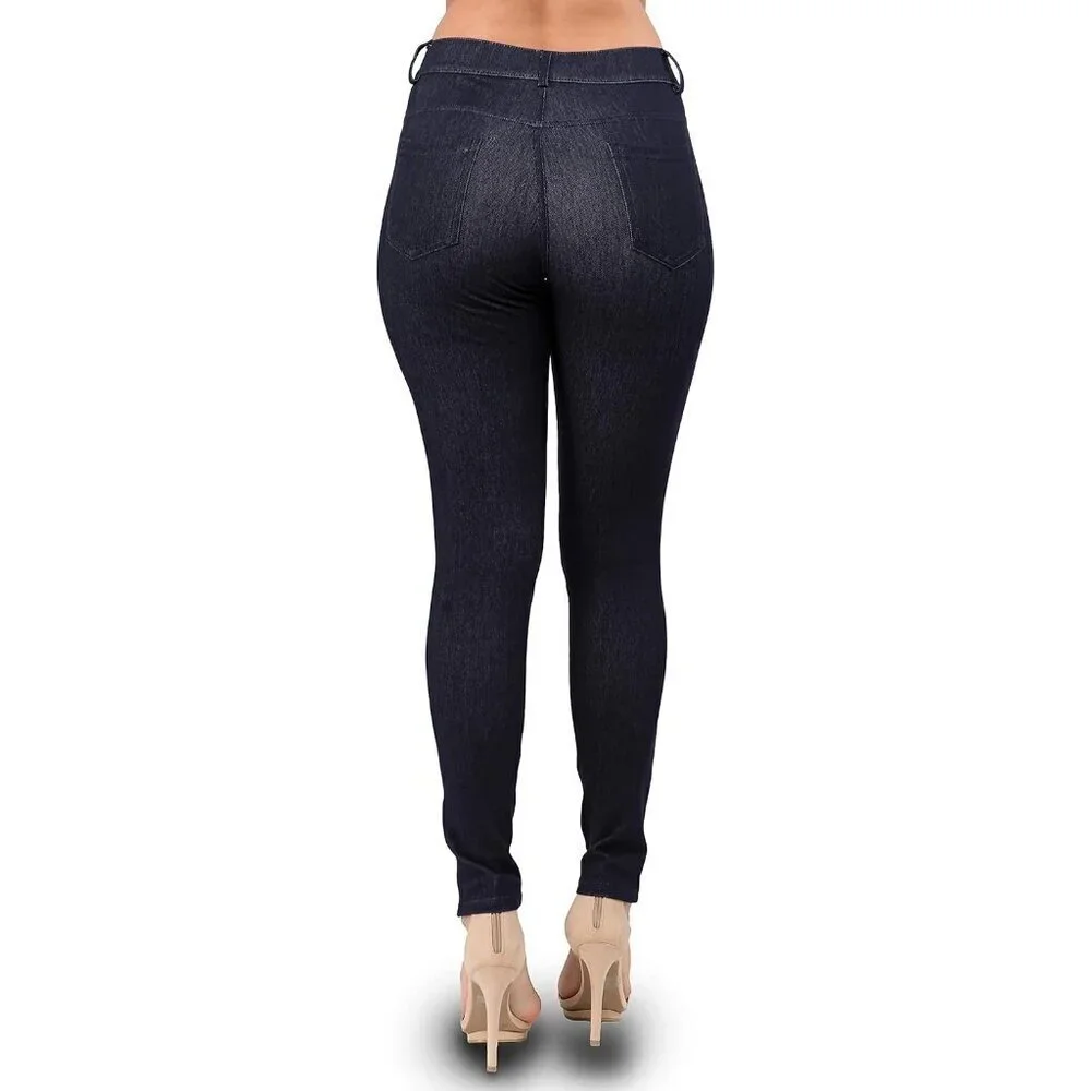 Women's Stretch Jeggings with Pockets High Waist Skinny Fit Denim Look